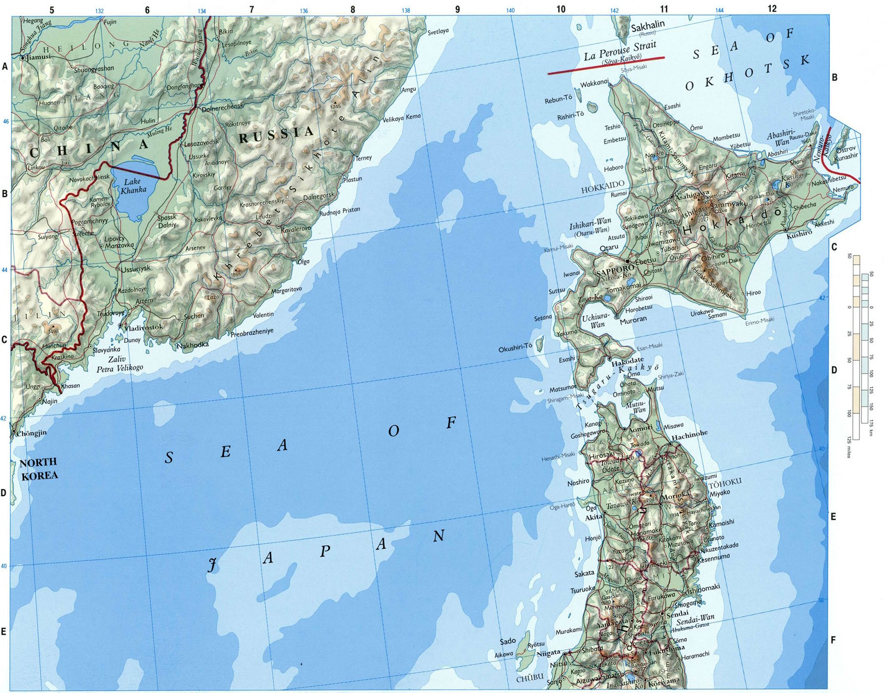 Большая физическая карта Японии