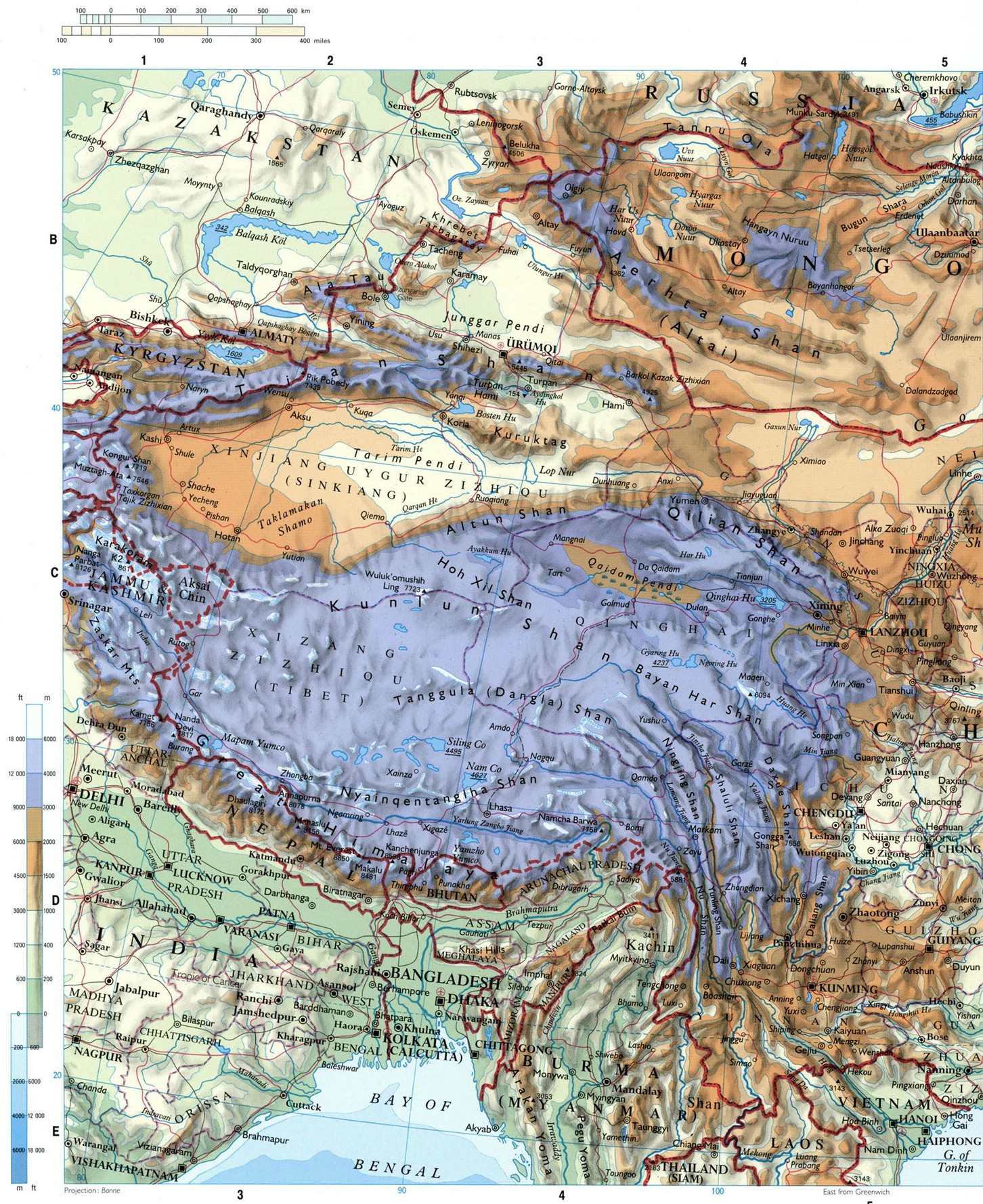Карта Тибета крупномасштабная