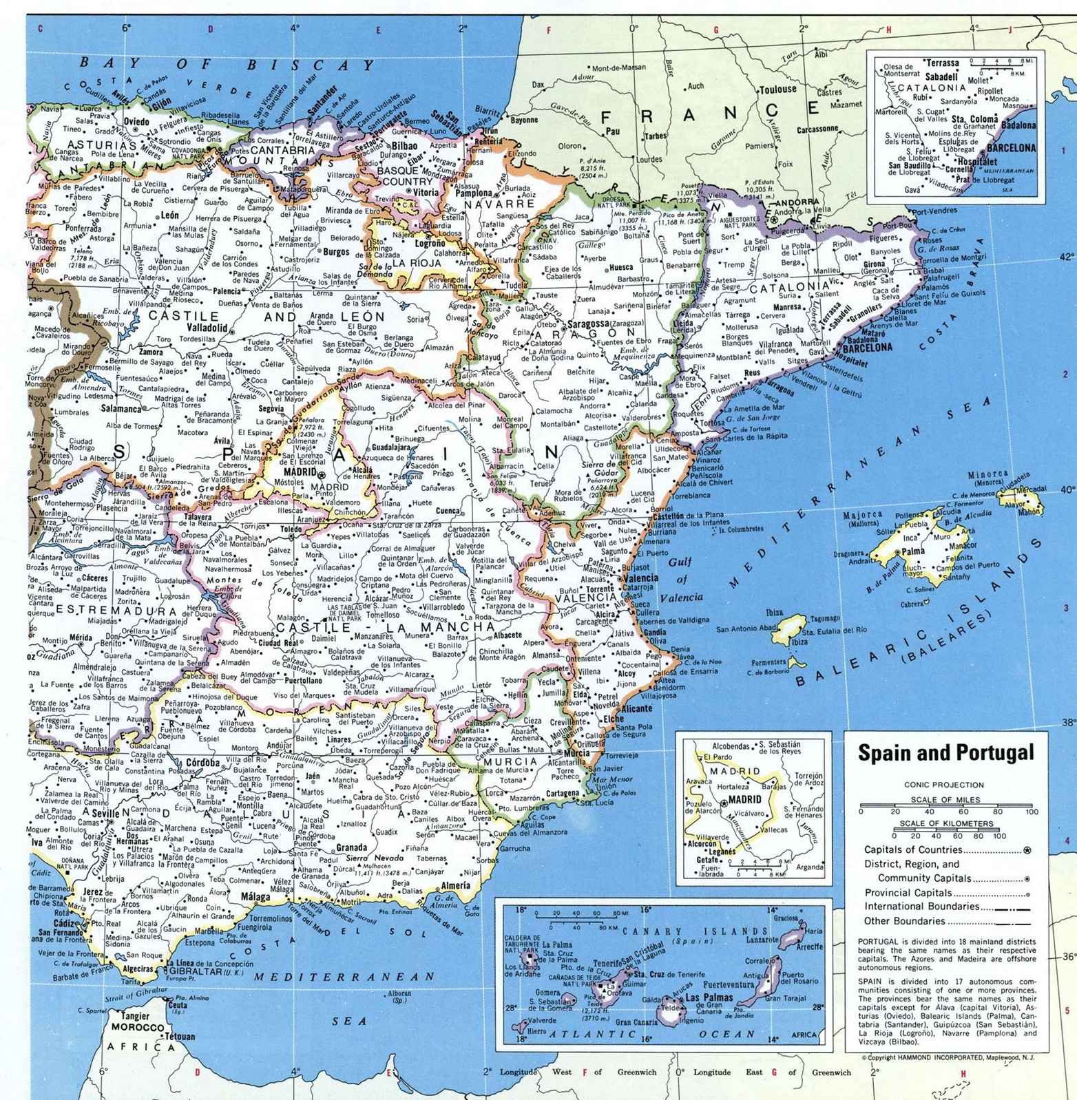 Карта Пиренейского полуострова - Испания и Португалия