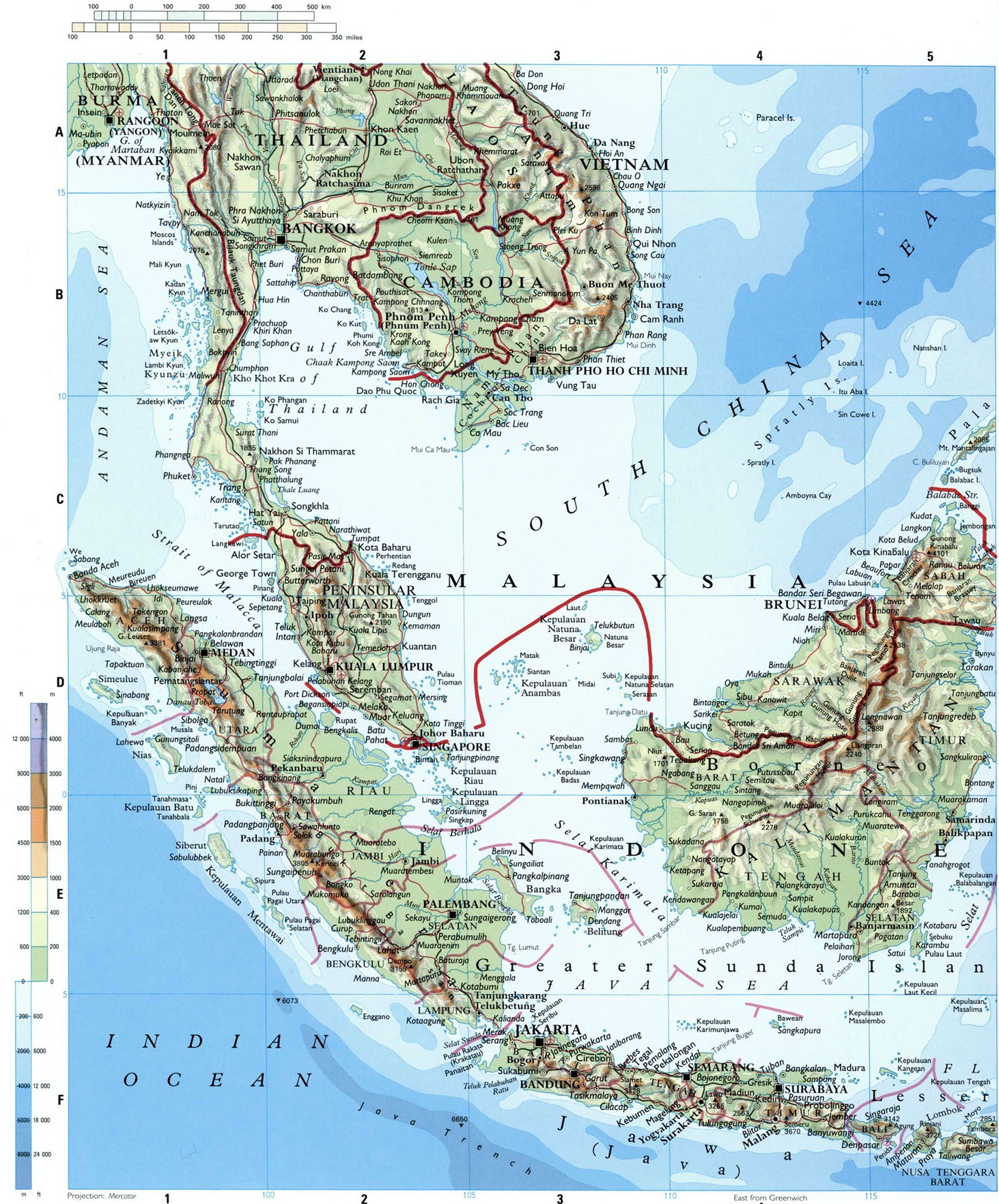 Индонезия и Филиппины карта физическая