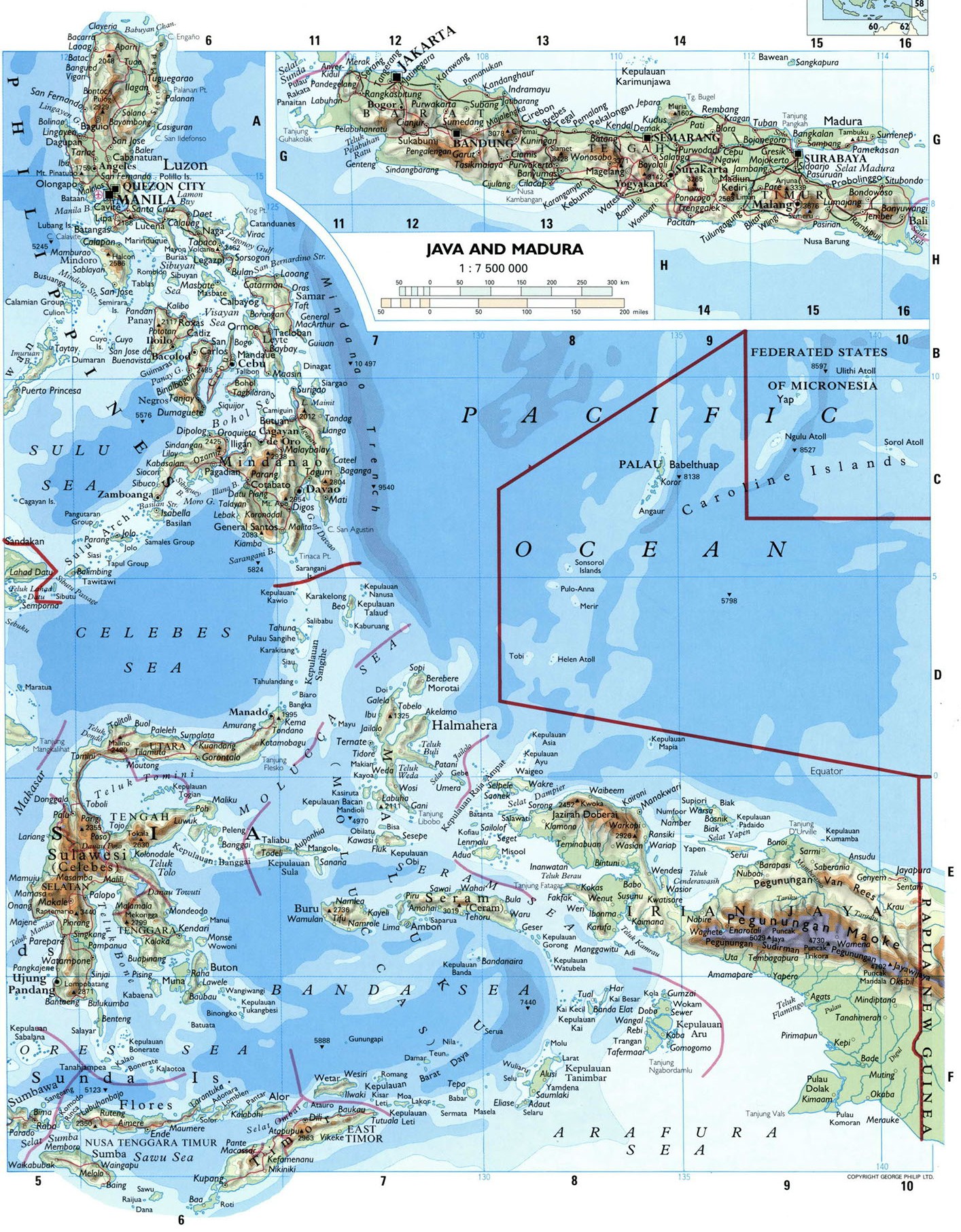 Филиппины и Индонезия карта подробная
