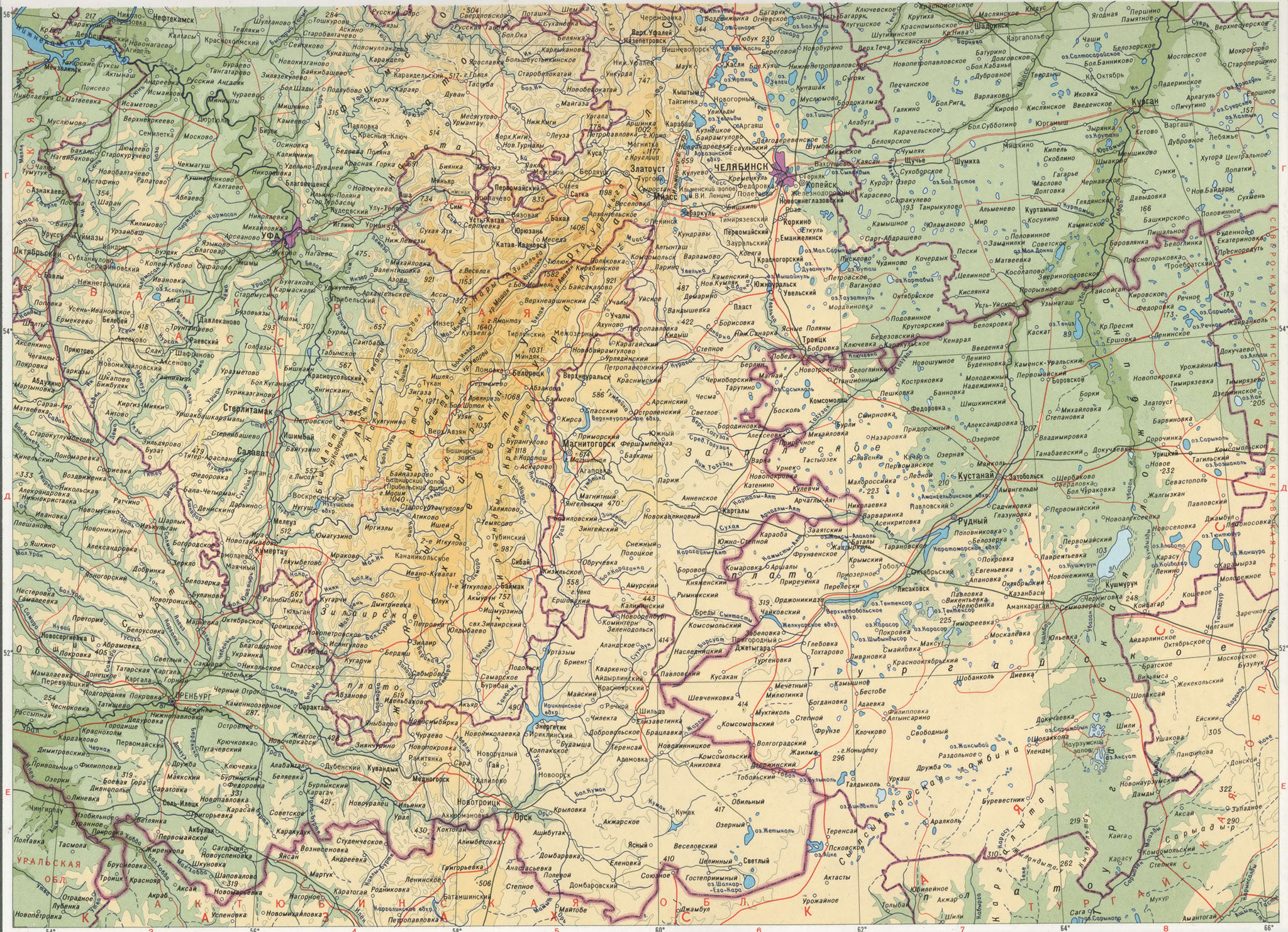 Южный Урал карта