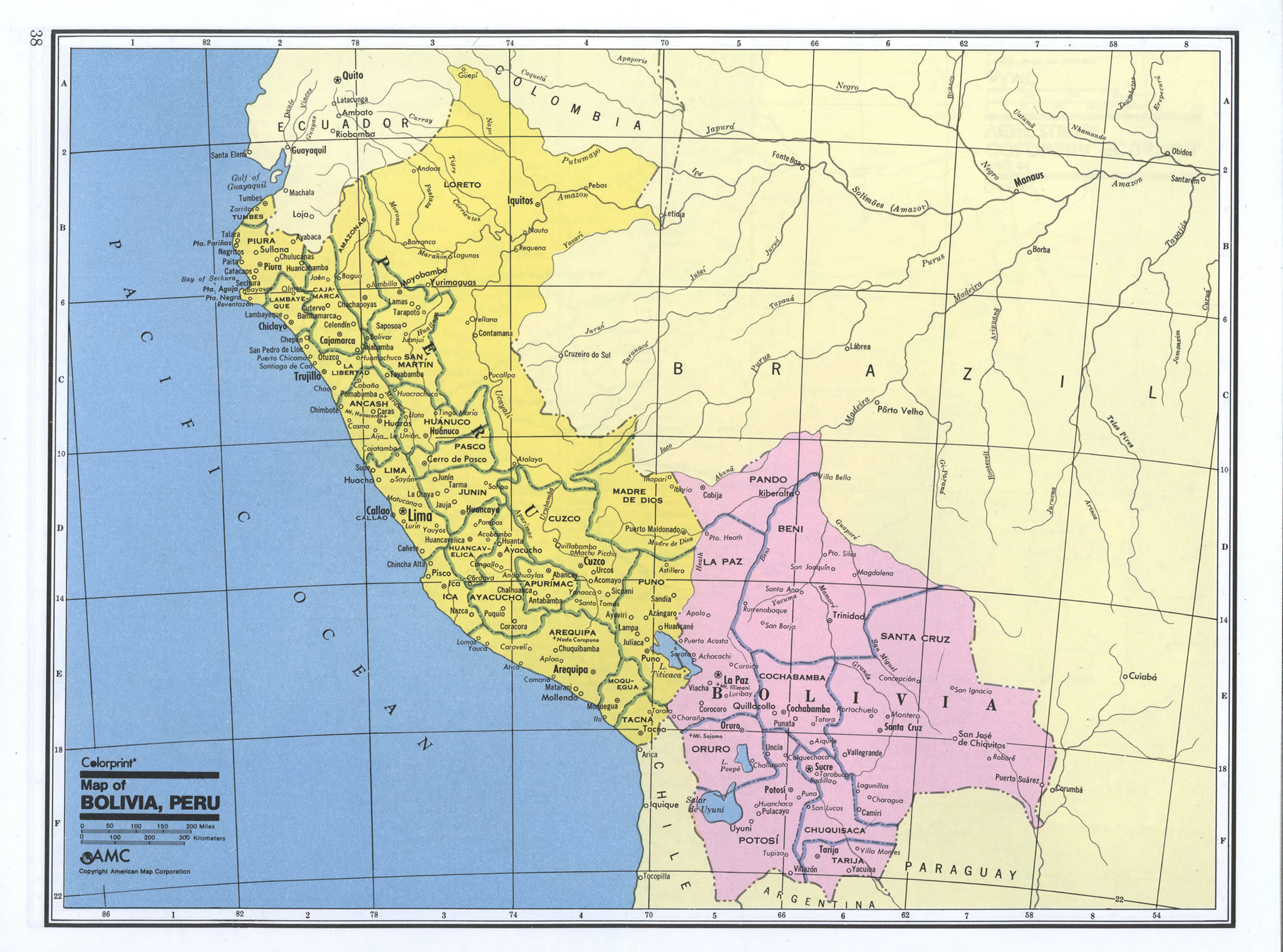 Карта Перу и Боливии