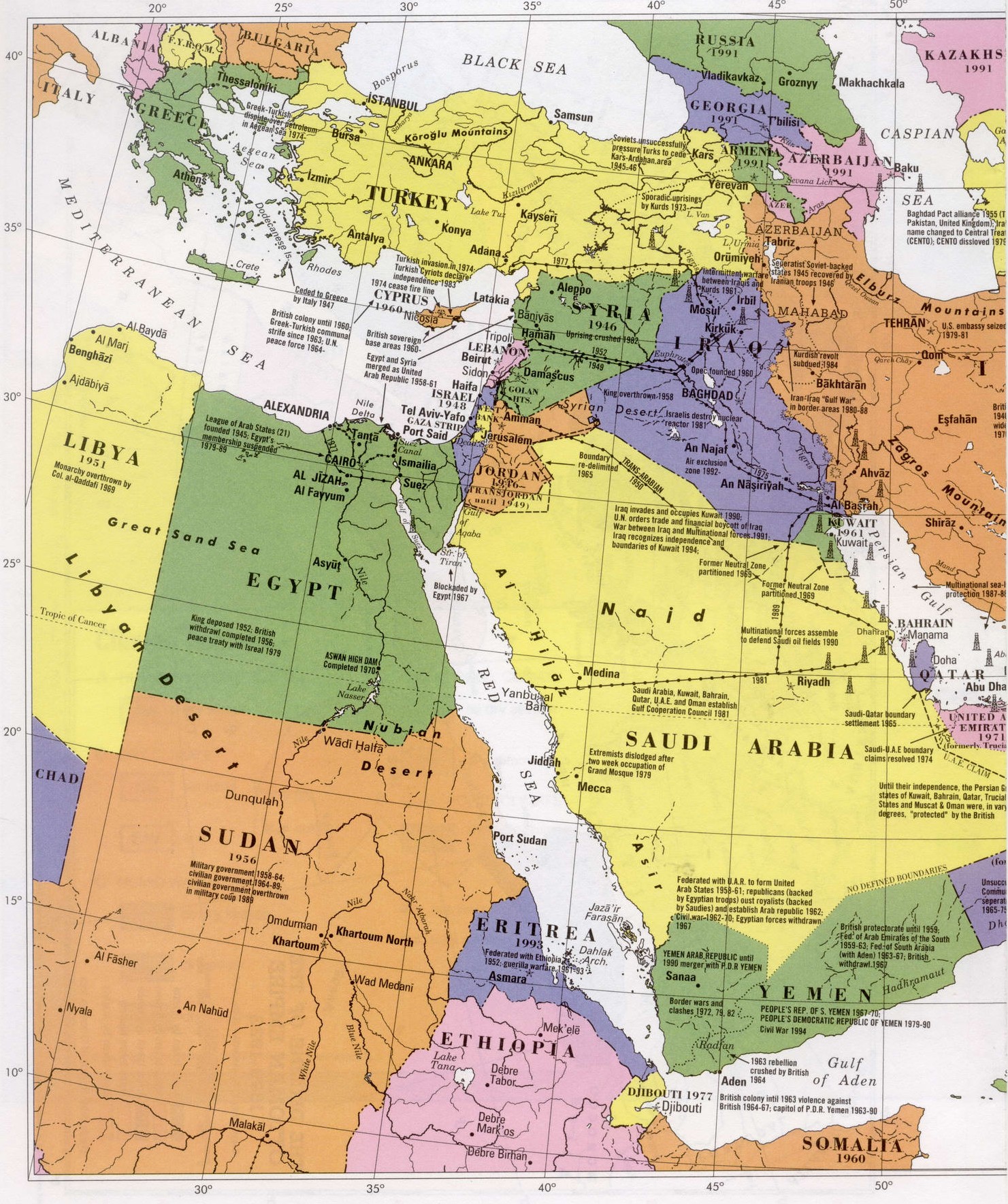 Карта Ближний Восток в 1945 году большая подробная политическая - 2023