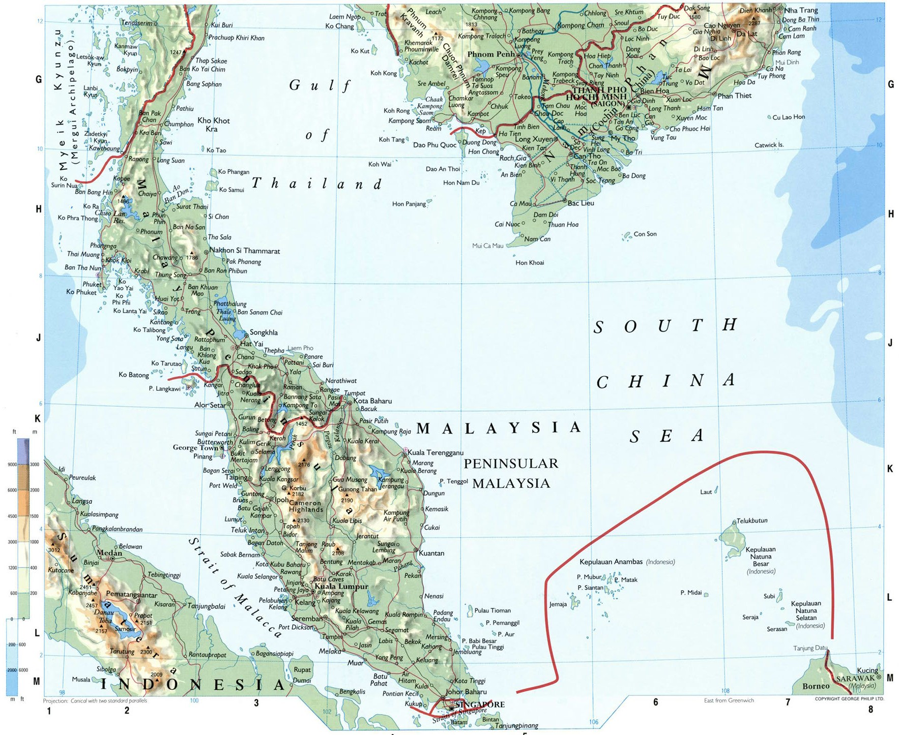 Карта малайзия на русском языке. Карта Малайзии географическая. Таиланд и Малайзия на карте. Физическая карта Юго Восточной Азии.