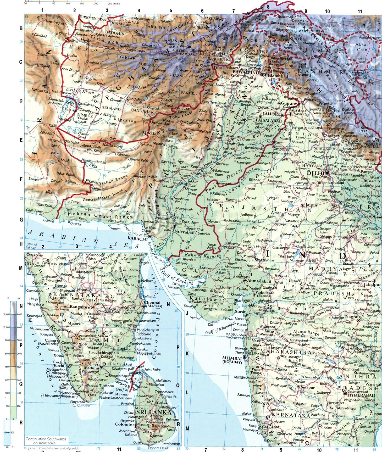 Пакистан и Индия физическая карта