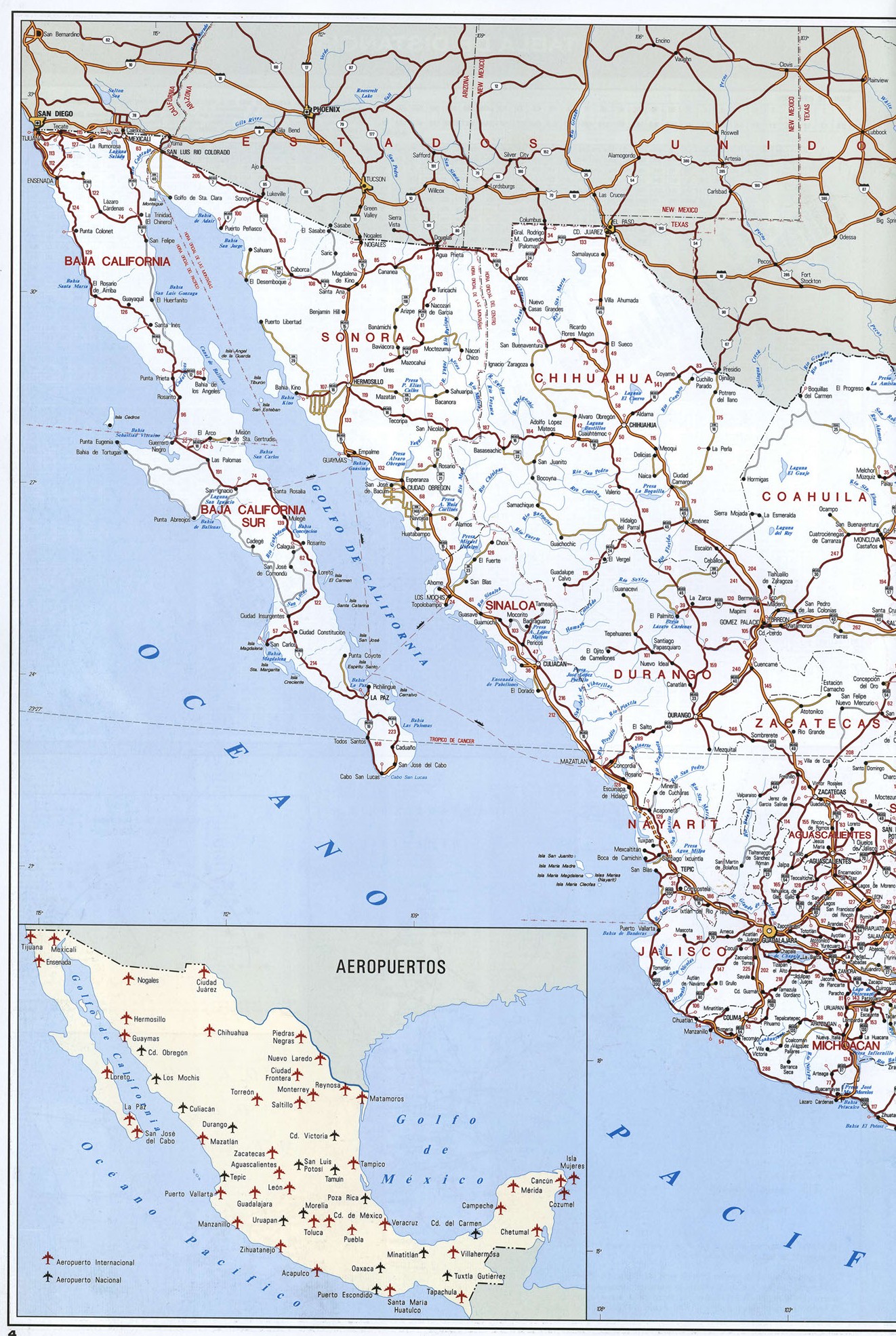 Карта Мексики - города и дороги