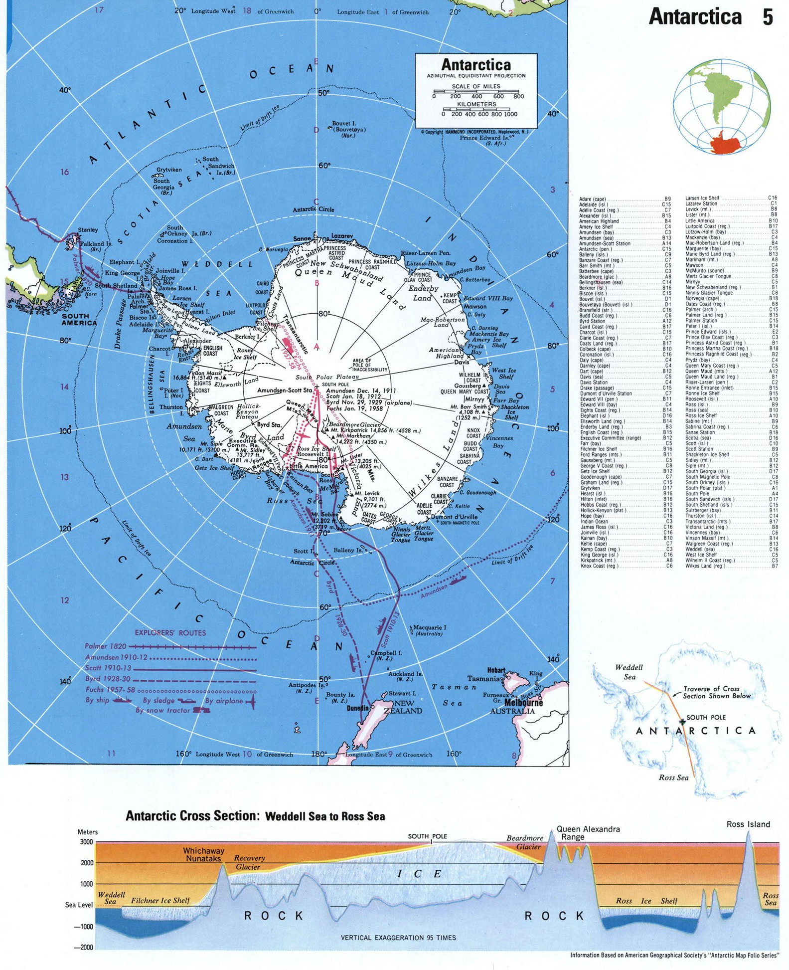 Антарктика карта с маршрутами первооткрывателей
