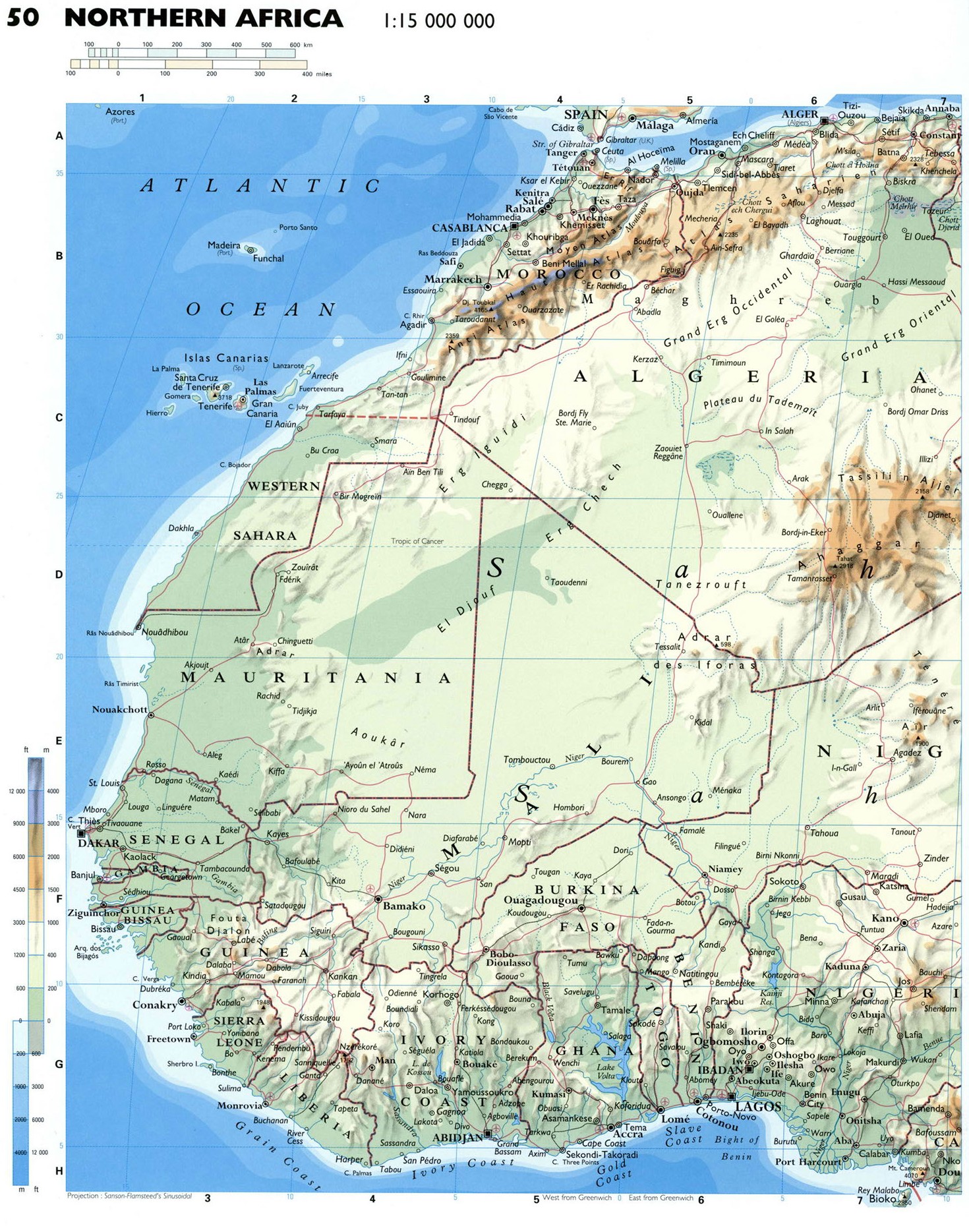 Северо-Западная Африка карта физическая