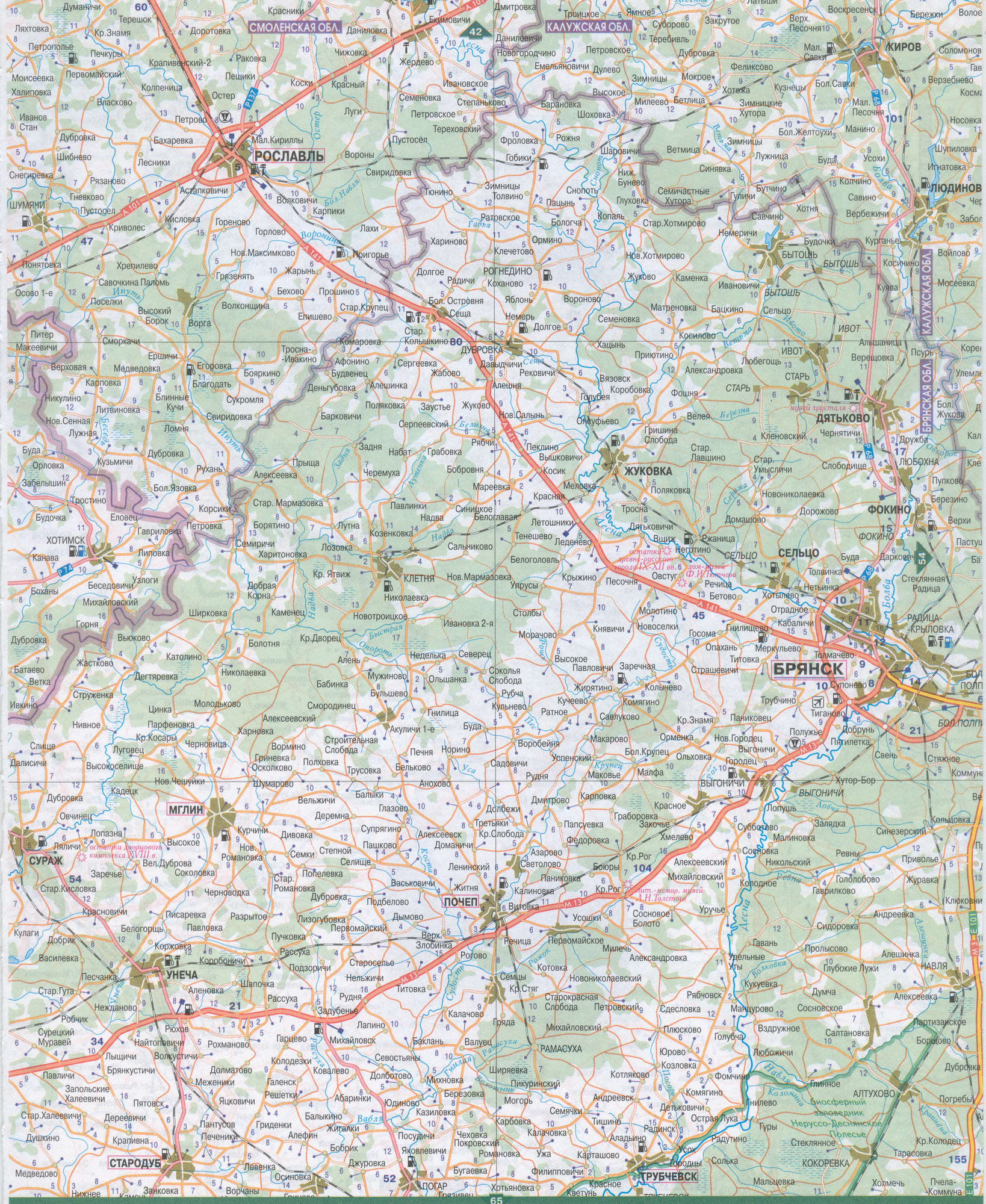 Карта автомобильных дорог брянской области
