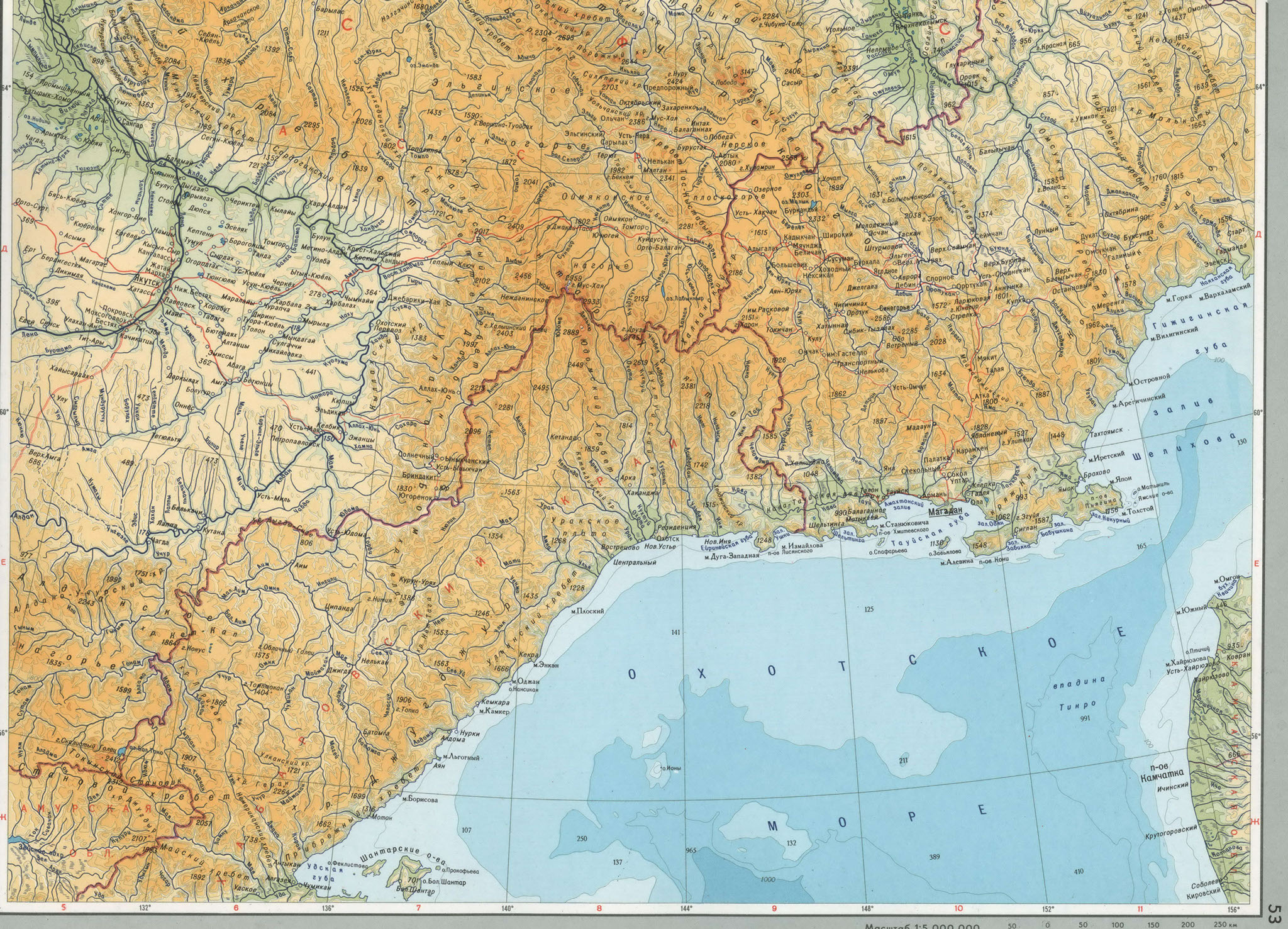 Подробная карта Восточной Сибири физическая большая географическая - 2023