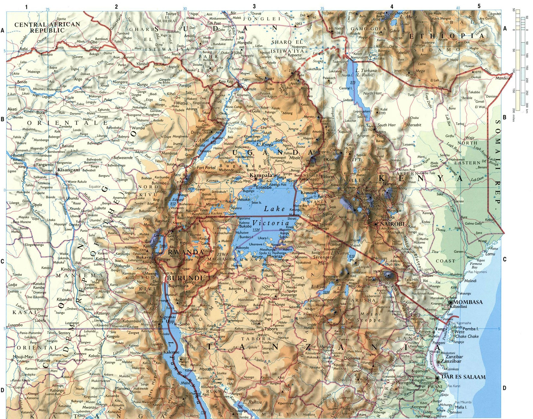 Карта восточной Африки физическая