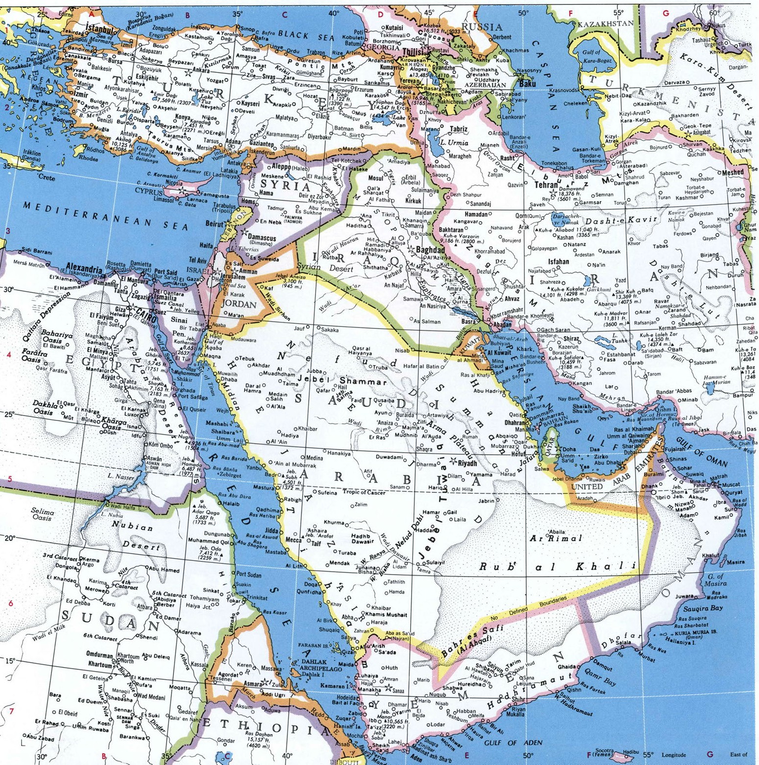 Подробная политическая карта Ближний Восток