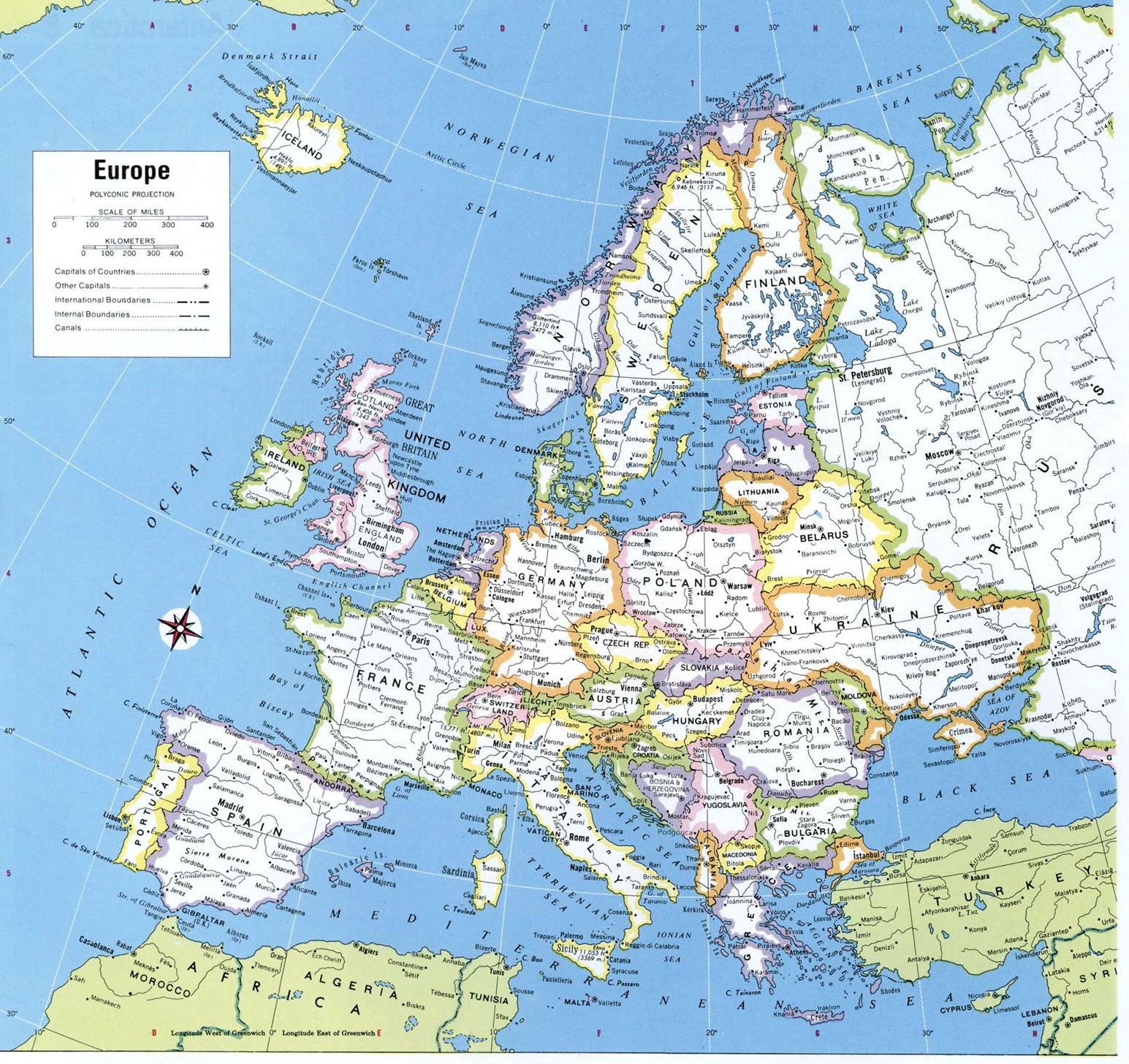 Европа карта поликоническая проекция