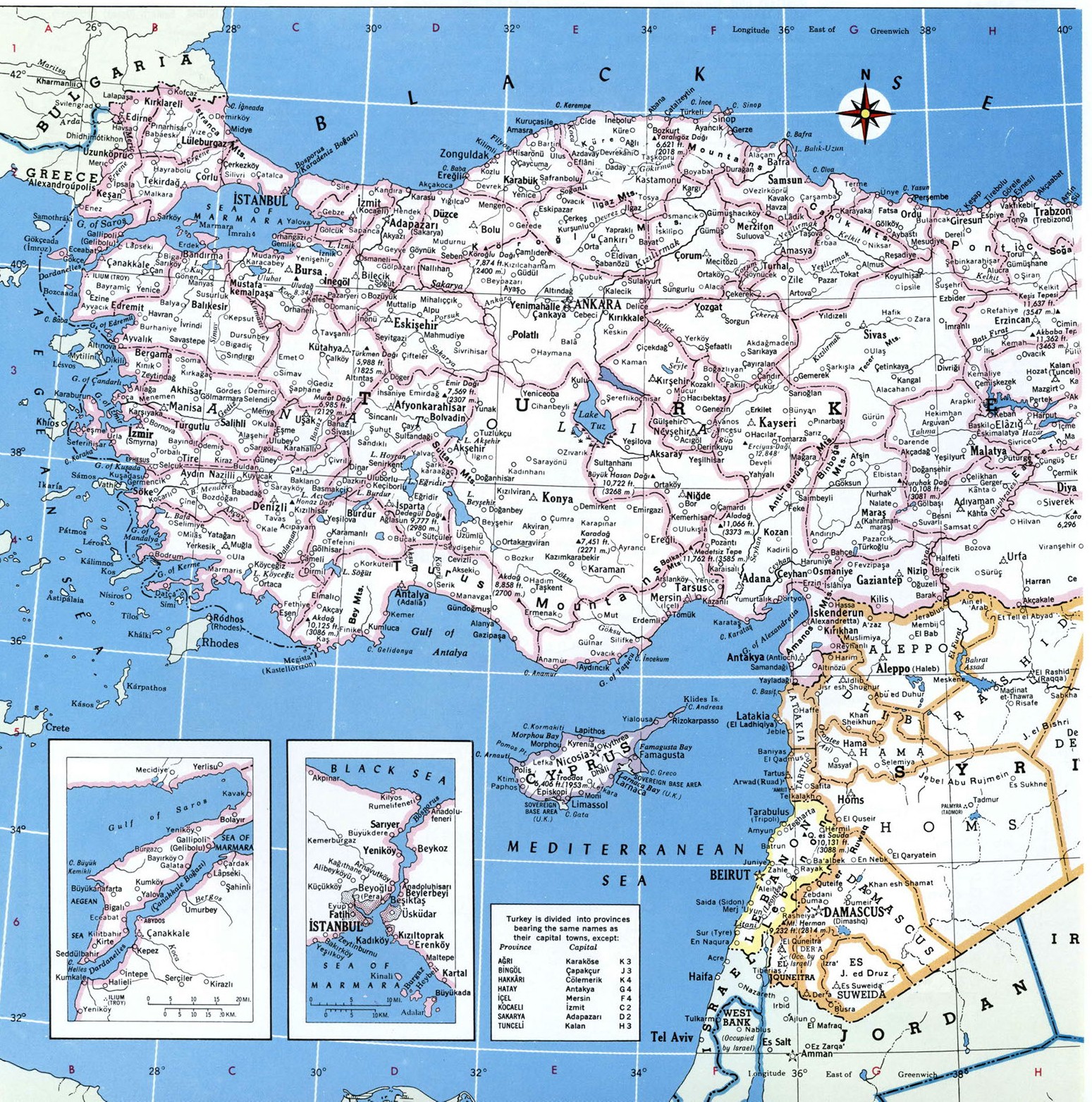 Karta Turcii I Sirii Administrativnaya Oblasti I Muhafazy Podrobnaya