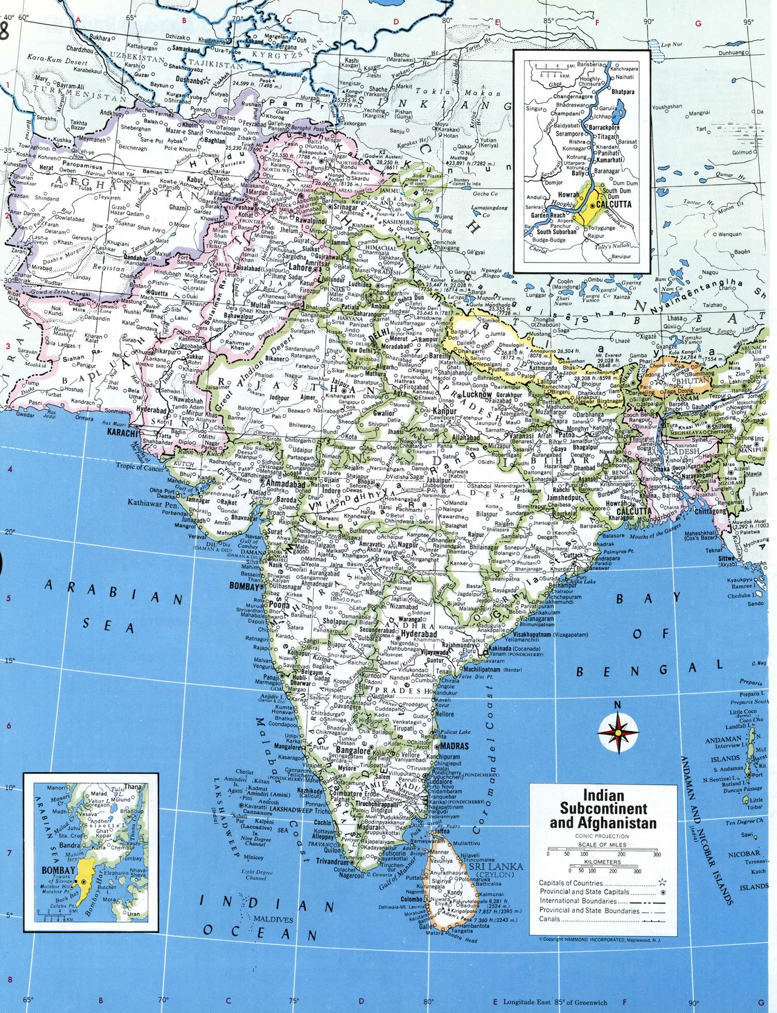 Подробная карта Пакистана, Афганистана, Индии