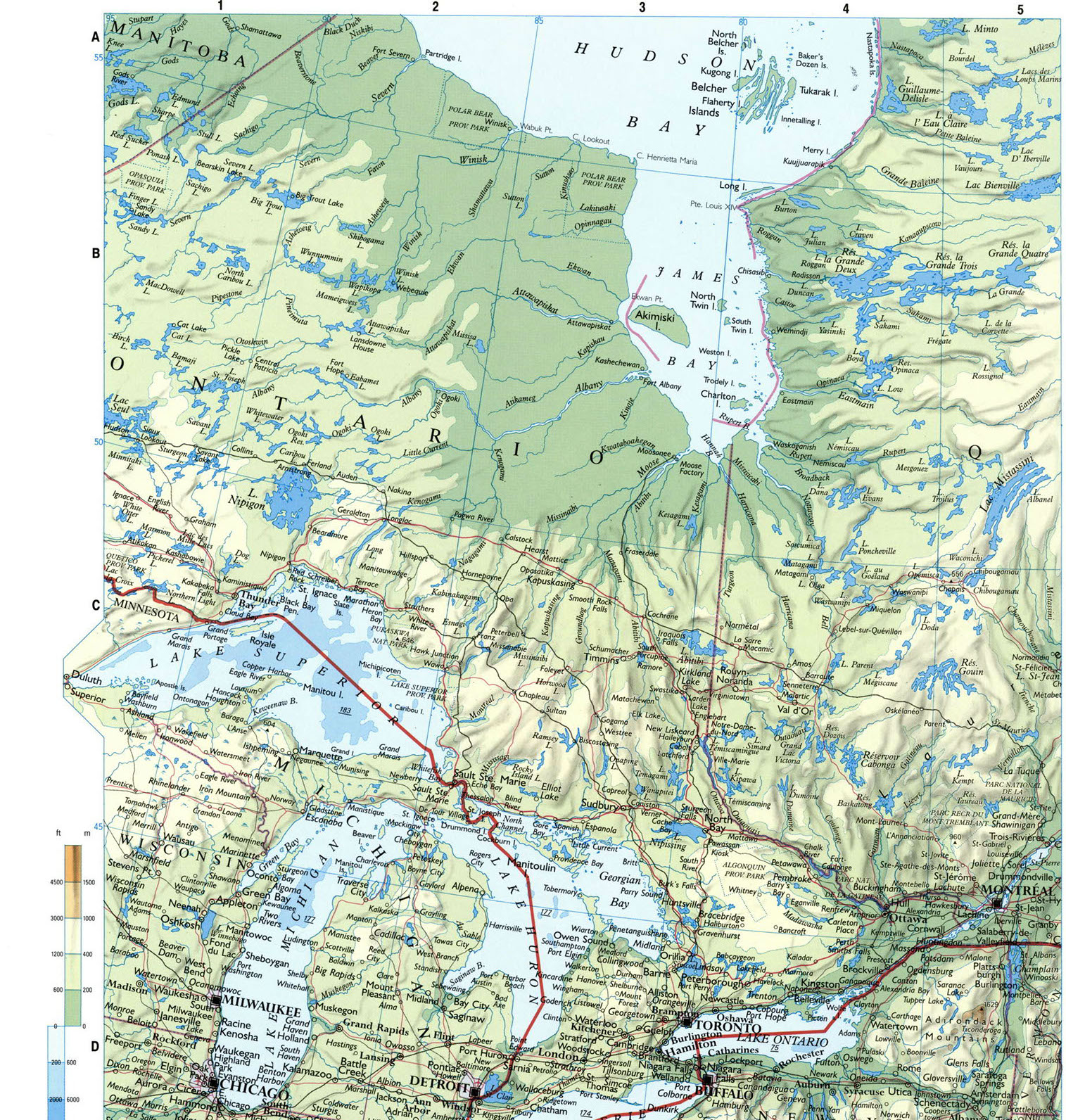 Физическая карта восточной Канады