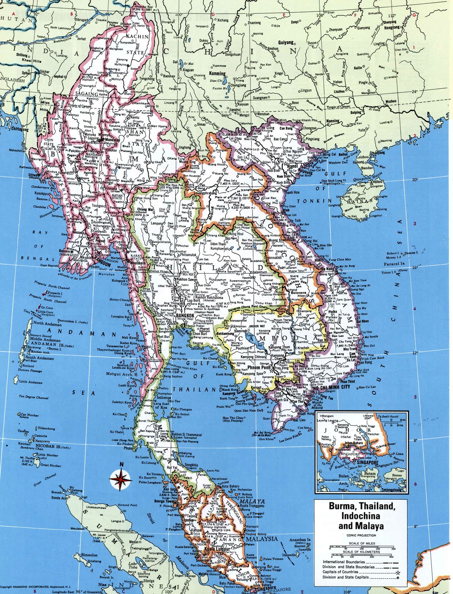 Подробная карта Индокитая и Мьянмы