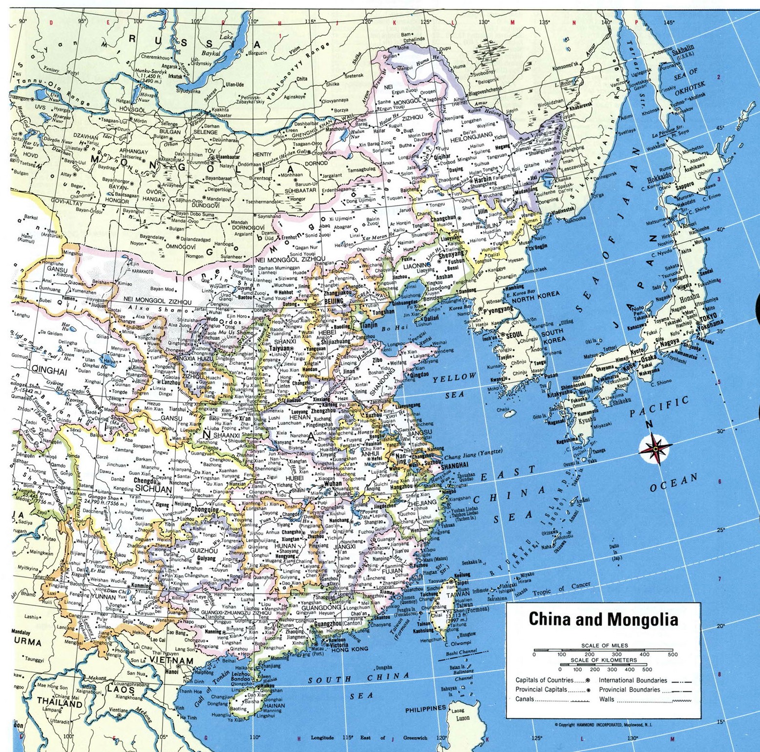 Китай и Монголия карта административная