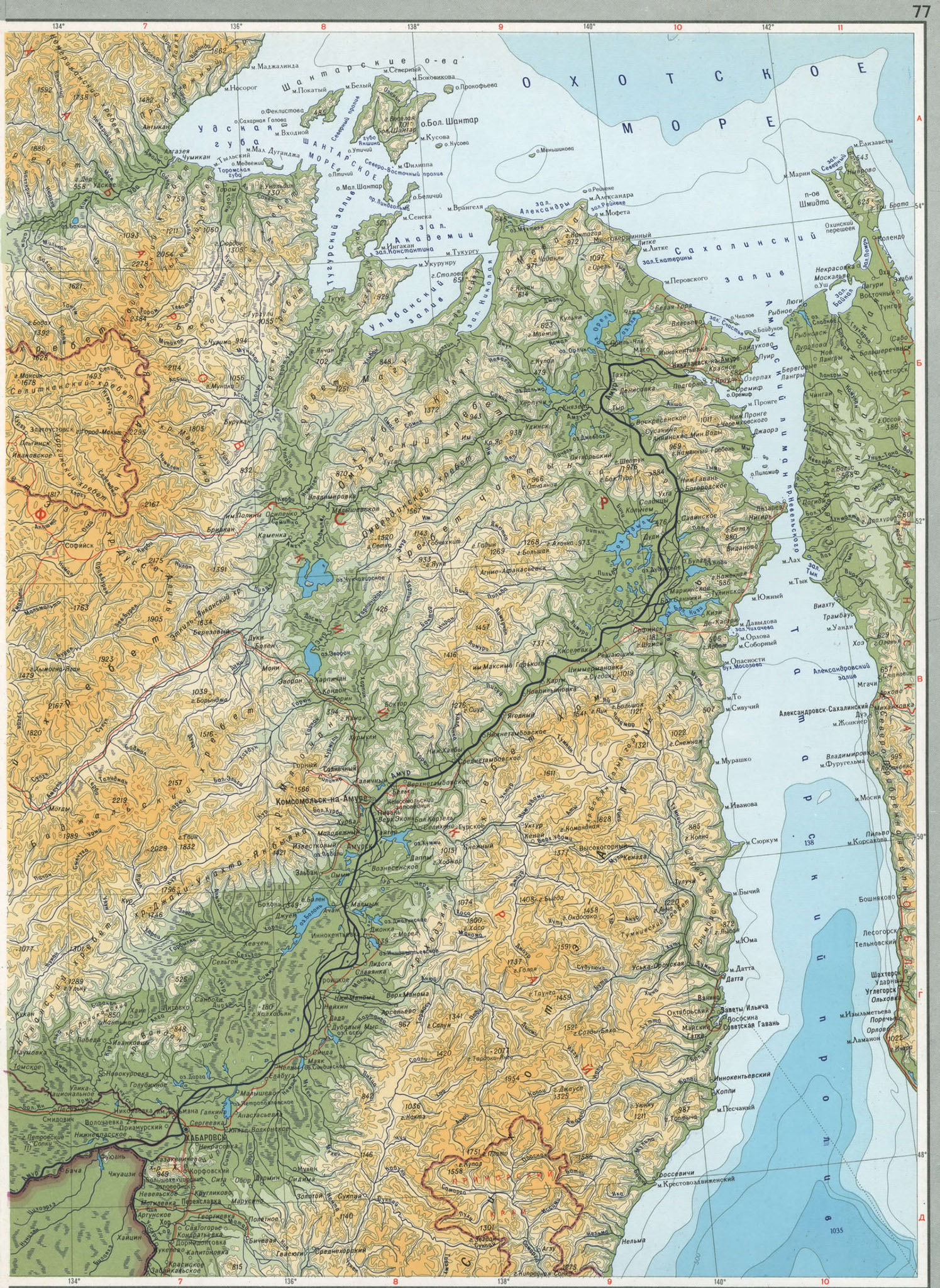 Восток Приамурья подробная физическая карта
