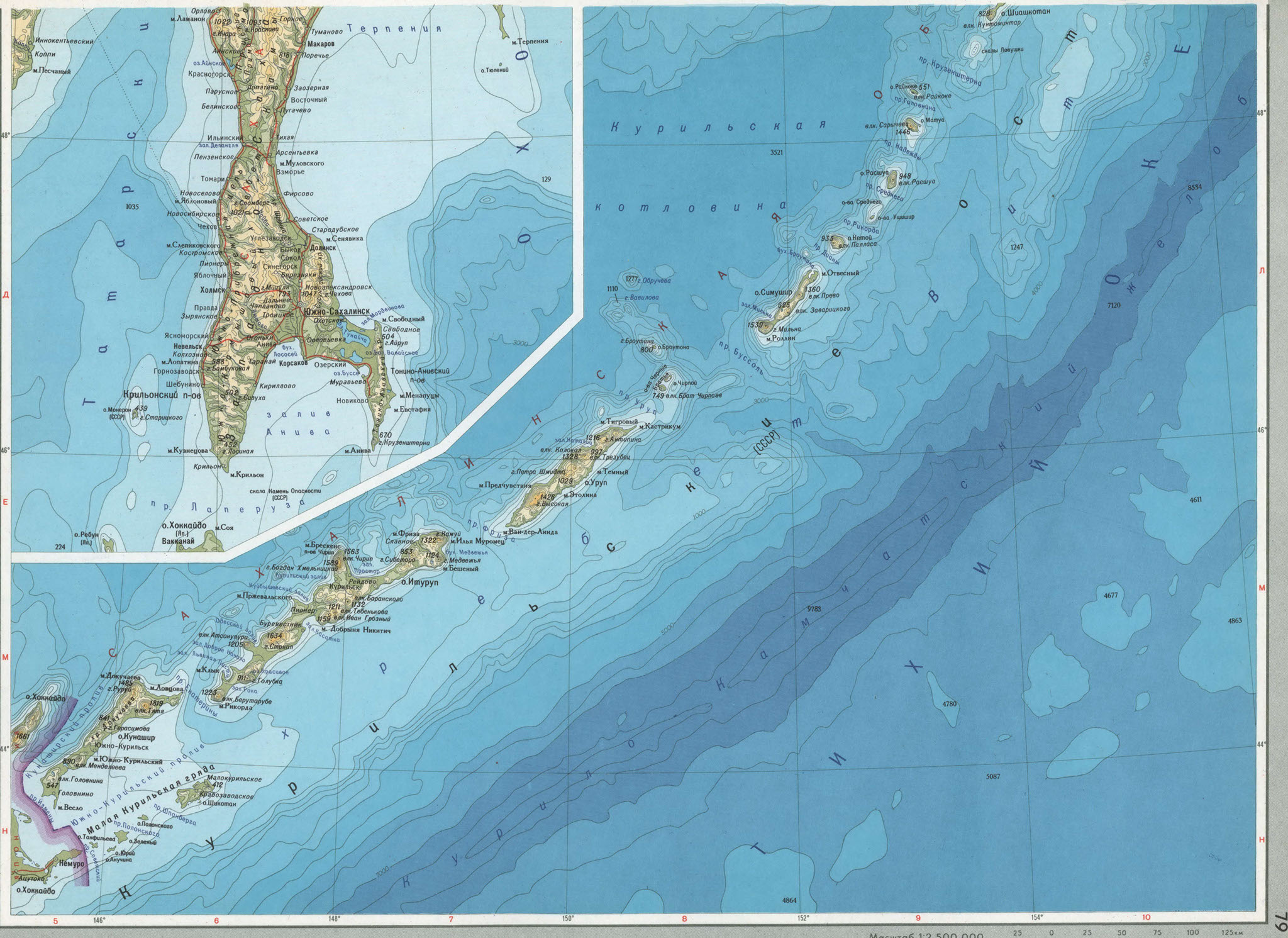 Японские острова на контурной карте