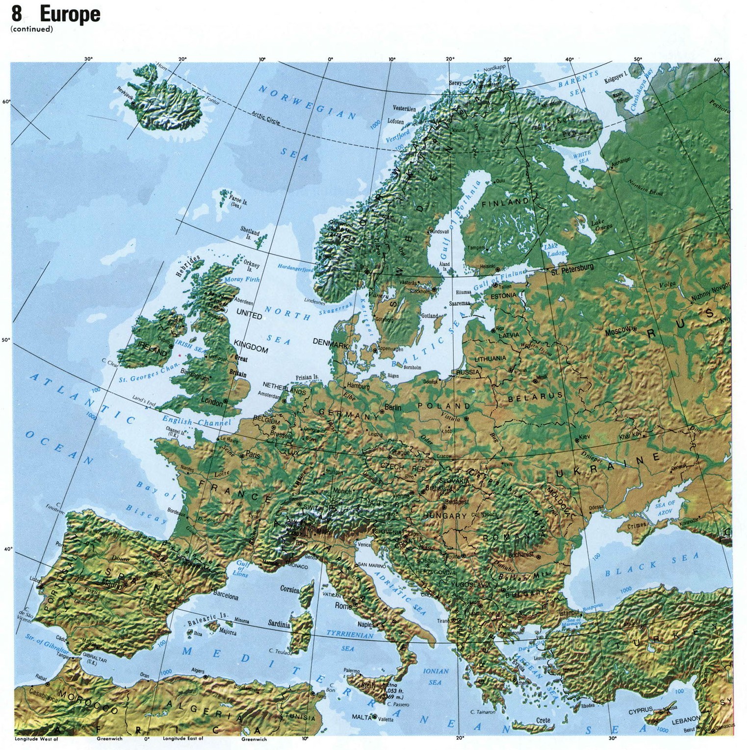 Растительность и рельеф Европы карта