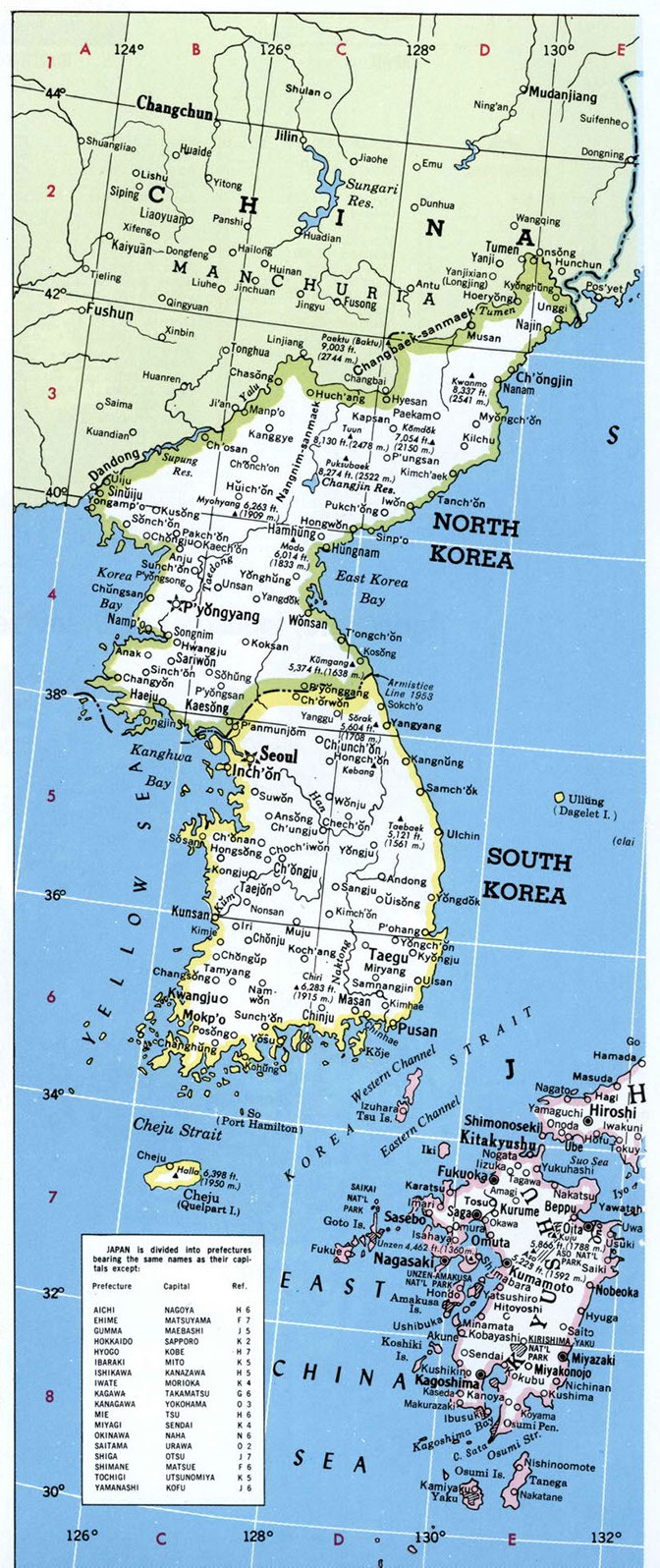 Южная и Северная Корея Административная карта