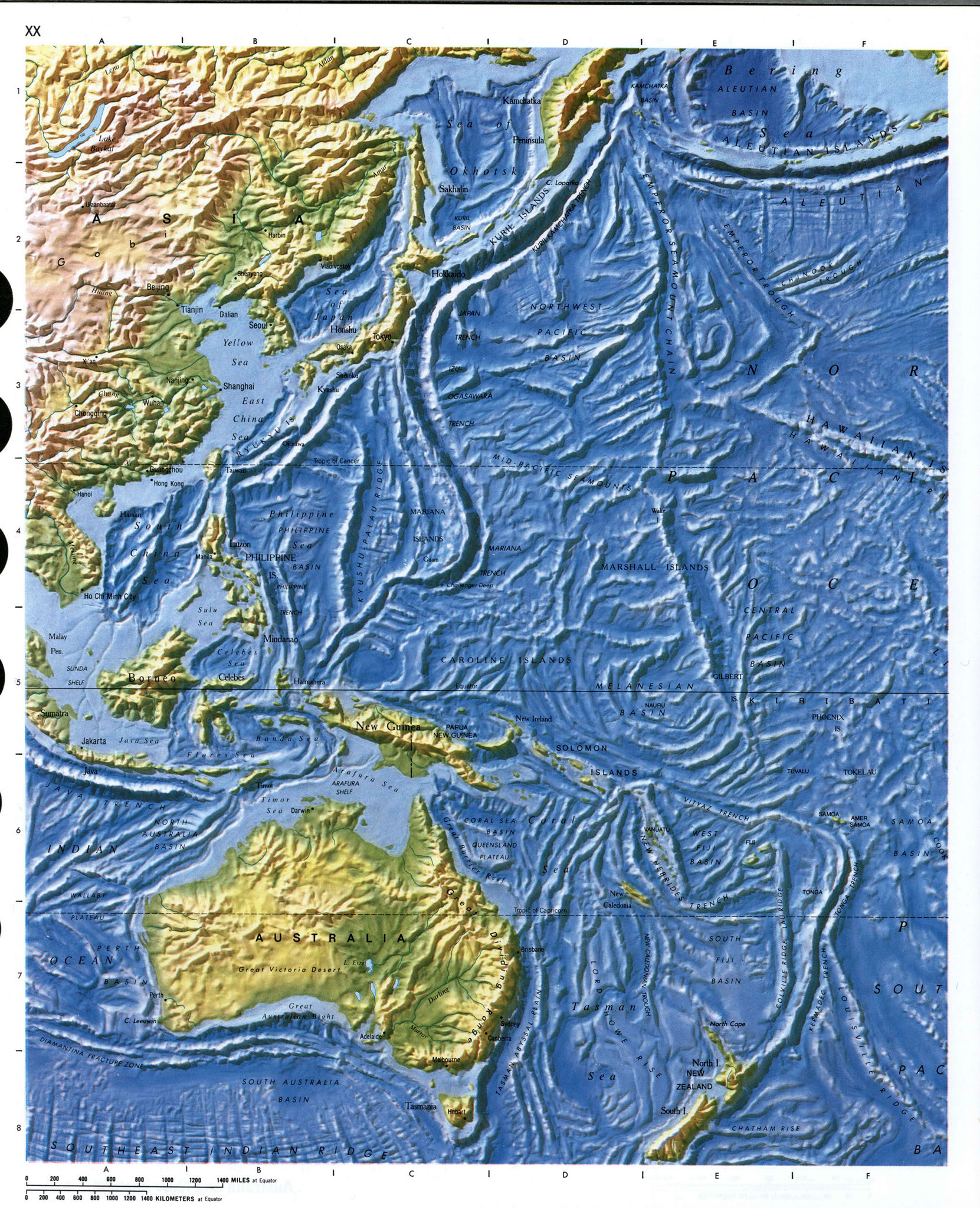 Рельеф дна Тихого океана карта